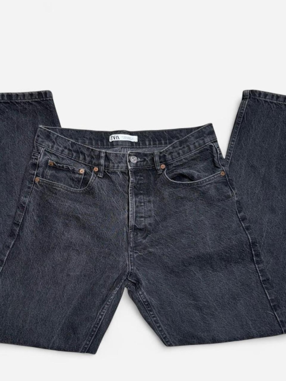 Zara Black Wash Straight Leg Jeans Size 31 Button Fly Denim